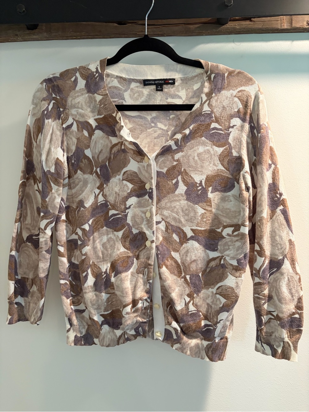 Banana Republic Beige, Brown & Purple Floral Cardigan